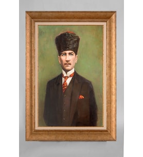 Altın Varaklı Paspartulu Çerçeveli Atatürk Tablo sd209