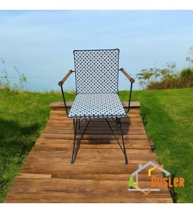 40*80 Duck Kumaş Mavi Geometrik Desenli 4 Cm lik Sırtlı Sandalye Minderi