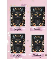 Siyah kedi defter seti A4 defter çizgili + kareli + çizgisiz + A5 notebook defter