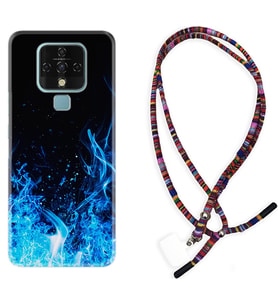Tecno Camon 16 18P Pova Kılıf Boyun Asklı Rasta Silikon Blue Fire 1678
