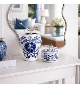 Dekoratif Obje Ful Set Mavi Çiçekli Şah Küp Mavi Çiçekli Obje GÜMÜŞ - Feray Home