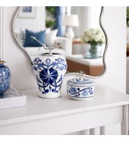Dekoratif Obje Ful Set Mavi Çiçekli Şah Küp Mavi Çiçekli Obje GÜMÜŞ - Feray Home