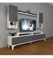 Decoraktiv Ekoflex 5DA Mdf Gold Tv Ünitesi Tv Sehpası - Beyaz Antrasit (Beyaz - Antrasit)