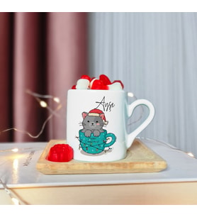 Merry Christmas Tasarımlı Ahşap Tabaklı Kişiye Özel Türk Kahvesi Fincanı