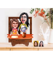 BK Gift Kişiye Özel Anneler Günü Temalı Anne Kız Karikatürlü Ahşap Standlı 3D Biblo-2 (Beyaz)