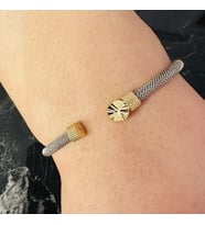 Gümüş Erkek Bileklik 14 Ayar Altın Kaplama,Işıltılı Desenli Kararmaz Çelik Bant (Gold)