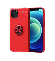 Apple iPhone 13 Kılıf Standlı Yüzüklü Manyetik Silikon (Kırmızı)
