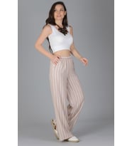 SWEETNESS Kadın Bej Çizgili Bol Paça Beli Lastikli Pantolon 