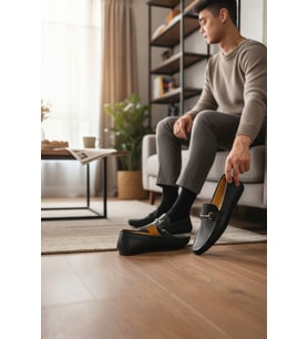 Enoch Hakiki Deri Siyah Metal Aksesuarlı Comfort Erkek Loafer