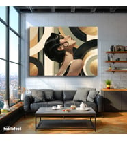 Yatay Kanvas Tablo Kadın Portresi Soyut Sanat Tablosu Ev Ofis Duvar Dekoru