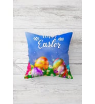 Happy Easter Çift Tarafı Baskılı Gizli Fermuarlı Yastık Kılıfı Kırlent Koltuk Yastık Kılıfı (Mavi)