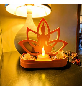 3D Baskı Lotus Buda Mumluk - Dekoratif Tealight Mumluk-Turuncu