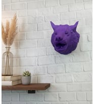 Mor Renk 3d Kurt Başı Duvar Dekoru Asılabilir Maskot Heykel 25x19 Cm