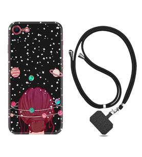 Apple iPhone 5 6 7 8 Plus Se XR Kılıf Boyun Askılı Silikon Space Woman 1311