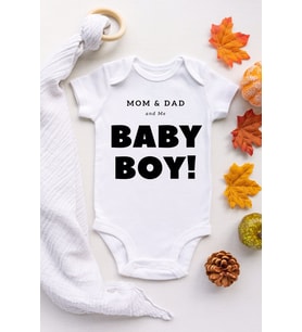Erkek Bebek Beyaz Baby Boy Desenli Kısa Kol Body
