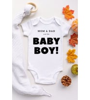Erkek Bebek Beyaz Baby Boy Desenli Kısa Kol Body