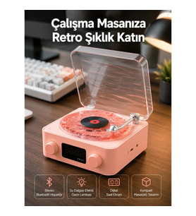 Mey İthalat® Retro Bluetooth Hoparlör – Kristal Ses, Gece Lambası, Saatli Tasarım Yeni Nesil