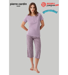 Pierre Cardin Paris Premium KadınBüyük Beden Modal Pamuklu Rahat Kalıp Kısa Kollu Kapri Pijama Takım