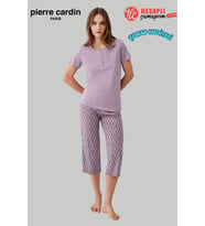 Pierre Cardin Paris Premium KadınBüyük Beden Modal Pamuklu Rahat Kalıp Kısa Kollu Kapri Pijama Takım
