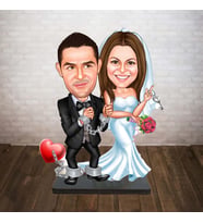 KİŞİYE ÖZEL KARİKATÜR kalp kelepçeli gelin damat BİBLOSU