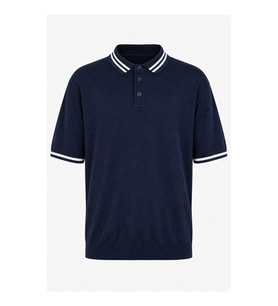 Trender Düğmeli Beyaz-Lacivert Erkek Polo Yaka T-shirt 17351
