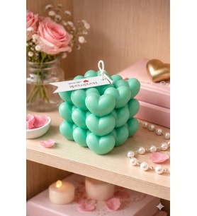 Kalp Küpü Mum - Mumelia Candles Doğal Soya, El Yapımı, Dekoratif - Zümrüt Yeşili