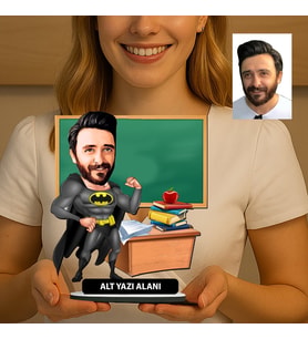 Kişiye Özel Öğretmen Karikatürlü 18 cm MDF Masaüstü Biblo - Öğretmen Hediyesi Öğretmene Özel Hediye