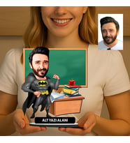 Kişiye Özel Öğretmen Karikatürlü 18 cm MDF Masaüstü Biblo - Öğretmen Hediyesi Öğretmene Özel Hediye