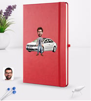 BK Gift Kişiye Özel Plakalı Erkek Volkswagen Passat Karikatürlü Kırmızı Termo Deri Defter 16x24cm Model 1