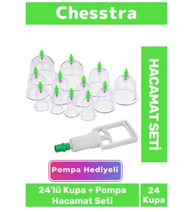 Premium Kupa Parmak Çekme Selülit Çatlak Giderici Vakumlu Masaj Aleti 24'lü Kupa + Pompa Hacamat Set