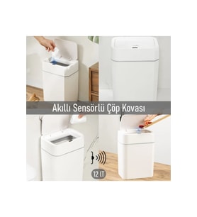 Sensörlü Otomatik Kapaklı Çöp Kovası, 12 L, Şık ve Pratik Kullanım