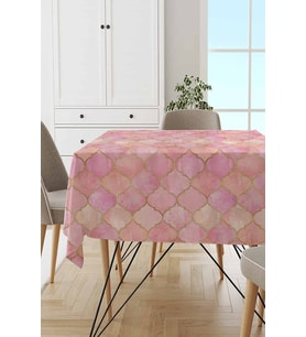 Pembe Fas Desen Dokuma Leke Tutmaz Masa Örtüsü MSO367