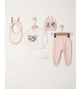 Aydodo Kız Bebek 5li Zıbın Set Pembe Bebe Takım