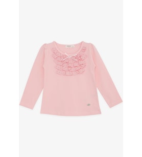 Breeze Kız Çocuk Uzun Kollu Tişört Güpürlü Fiyonklu 3-8 Yaş, Pembe