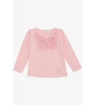Breeze Kız Çocuk Uzun Kollu Tişört Güpürlü Fiyonklu 3-8 Yaş, Pembe
