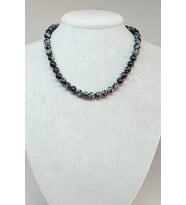 Kar Tanesi Obsidyen Taşı Kolye 8mm (Klipsli)