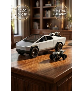 1:24 Cybertruck Metal Diecast Model Araba - ATV Motorlu, Kapıları Açılan Oyuncak Araba Gri