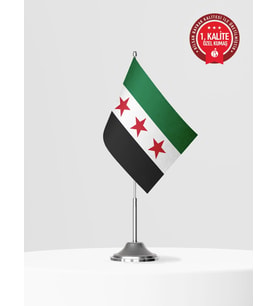 Yeni Suriye Tekli Masa Bayrağı Set - Saten Kumaş 1. Kalite