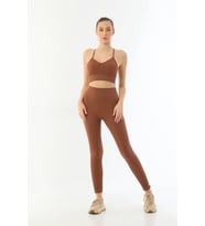 KahveMI Emay 3921 Soft Seamless Ripli Tayt Yoga Takımı