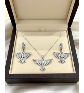 Anka Kuşu Kolye Ve Küpe Seti (Silver)