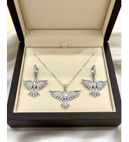 Anka Kuşu Kolye Ve Küpe Seti (Silver)