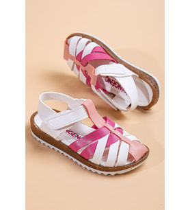 Şirin Bebe 01 Beyaz Pembe Kız Çocuk Sandalet Ayakkabı (Beyaz-Pembe)