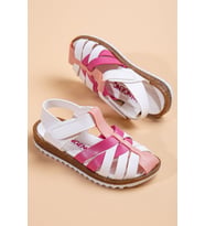 Şirin Bebe 01 Beyaz Pembe Kız Çocuk Sandalet Ayakkabı (Beyaz-Pembe)