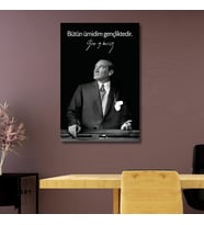 Tekli Dikey Kanvas Makam Panosu Atatürk Sözleri Bütün ümidim gençliktedir.