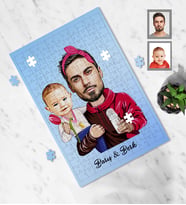 Kişiye Özel Babalar Günü Baba Erkek Çocuk Karikatürlü A3 130 Parça Puzzle Model-3