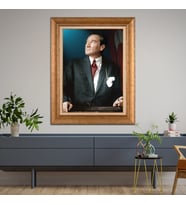 Altın Paspartulu Atatürk  Çerçeveli Tablo C105 (Gold)