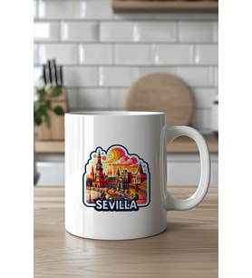 İspanya Sevilla Temalı 330ml Baskılı Beyaz Seramik Kupa Bardak
