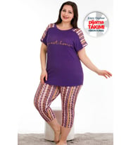 Büyük Beden Desenli Kısa Kol Viskon Kumaş Kapri Pijama Takımı Lady-10671