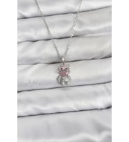 316L Çelik Zincir Gümüş Renk Teddy Bear Model Zirkon Taşlı Kadın Kolye 5886 - LOHO4444-4675