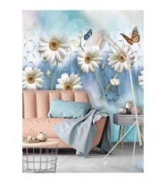 Dreamwall Papatya Ve Kelebek Desenli Silinebilir Sağlıklı Tekstil Duvar Kağıdı (Çok Renkli)